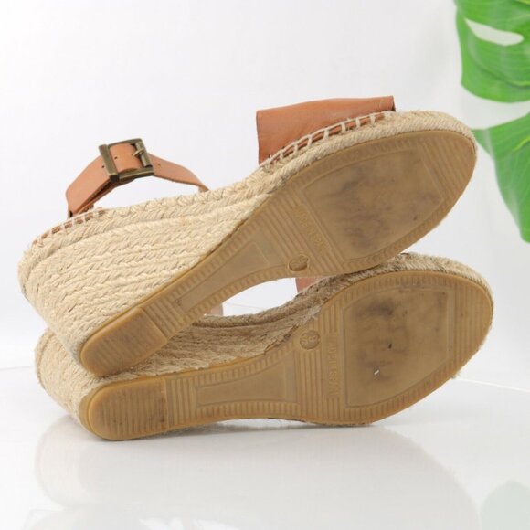 Sundance Picon Womens Sandal Size 9.5 Tan Cognac Wedge Espadrille Ankle Strap - Picture 8 of 12